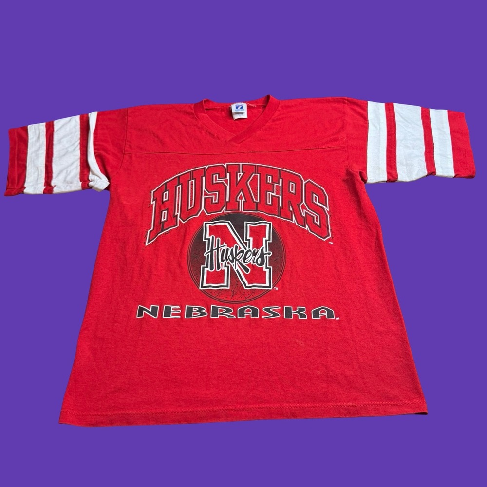 Vintage Nebraska Huskers Logo 7 T Shirt Medium 90s USA NCAA Half Sleeve